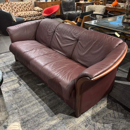 Burgundy Ekornes Leather Three Seater Sofa