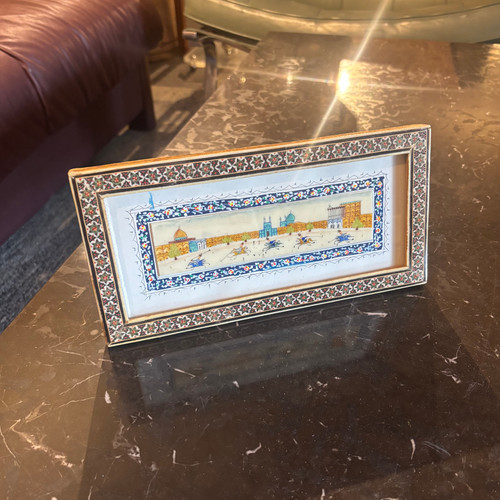 Hand Painted Persian Miniature with Extremely Intricate Inlaid Frame