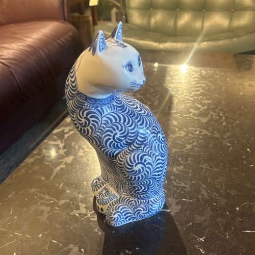 10 Inch High Porcelain Cat Figurine 
