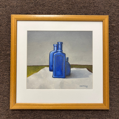 3 Blue Bottles Oil on Paper by RB Sprauge