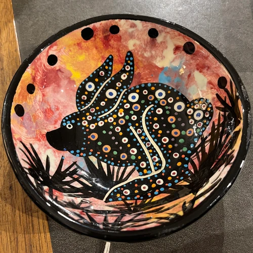 Signed Hand painted Native American Dish by Gilbert Ortega 