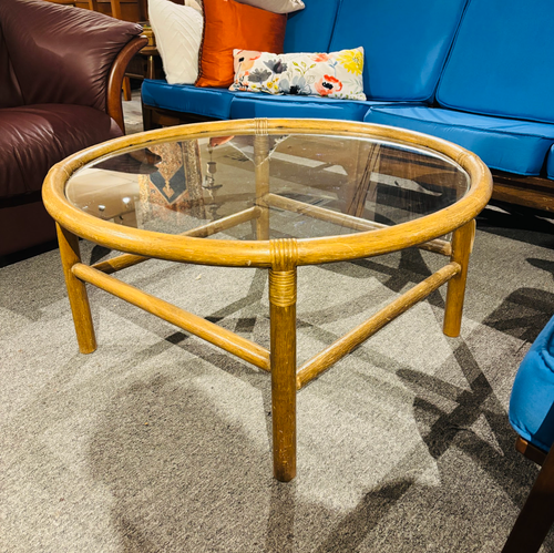 Horsnæs Danish bamboo round table; c. 1970s; 35 in. dia., 17.5 in. tall