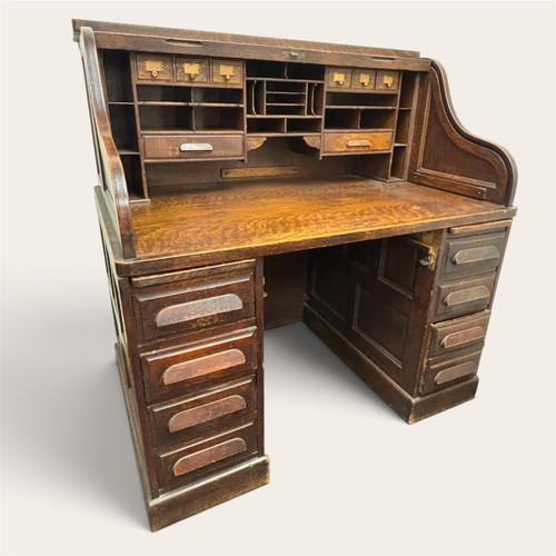 Quarter-Sawn Oak Roll-Top Desk