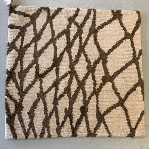 2’0” x 2’0” textured contemporary square wool and silk handknotted tibetan style carpet mat in beige and brown