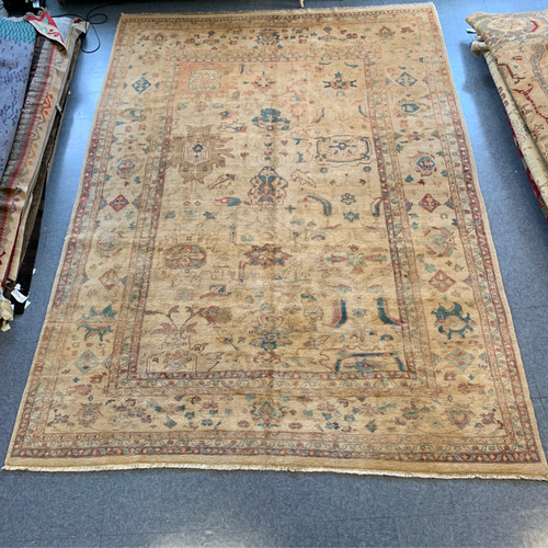 8’9” x 14’5” persian sultanabad traditional hanknotted wool carpet in beige red and blue
