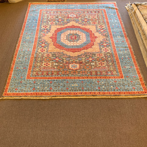 9‘2“ X 12‘0“ colorful blue, orange and brown multicolor geometric mamluk style carpet