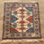 2‘10“ X 3‘10“ vintage kazak Style geometric handknotted Carpet in red blue and white color scheme