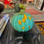 6 inch Tall Blown Glass Turquoise, Gold, and Green Pumpkin