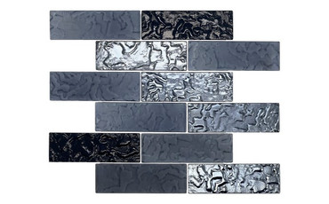 Glass Tile With Mesh Back Coal Black 2x6