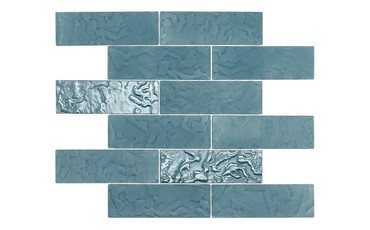 NPT Kaikoura Glacier light-blue 2 x 6 iridescent glass pool tile with mesh backing