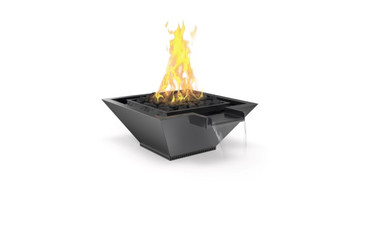 30"X13" Square Fire & Water Bowl Corinthian, Extended Lip, Metallic Black