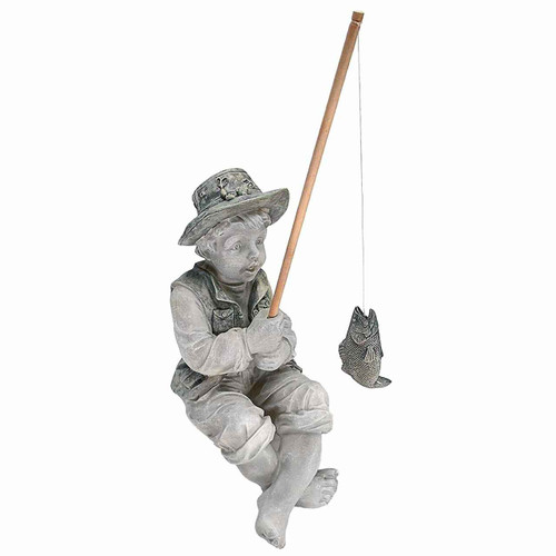 Design Toscano Design Toscano NG32122 Frederic The Little Fisherman of Avignon Boy Fishing Garden Statue, two tone stone