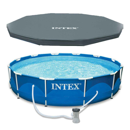 Intex Intex 12 x 30 Metal Frame Set Above Ground Swimming Pool with Filter and Cover