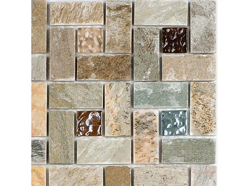 National Pool Tile Fusion Mosaic Quartz with Glass Tile Pinwheel