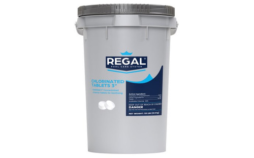 50 lb pail of 3 inch chlorinated tablets for swimming pool sanitizing and maintenance
