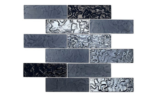 Glass Tile With Mesh Back Coal Black 2x6