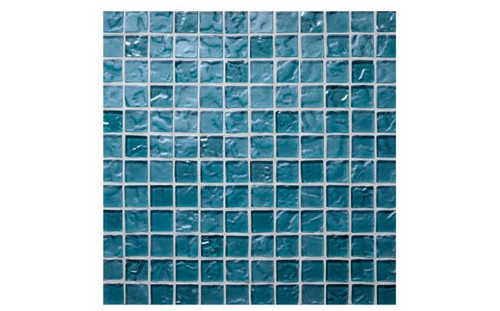 NPT Kaikoura Glacier light-blue 1 x 1 iridescent glass pool tile with mesh backing