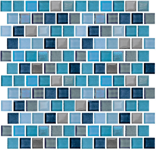 NPT Jules Rustic Blue Glass Pool Tile 1" x 1"