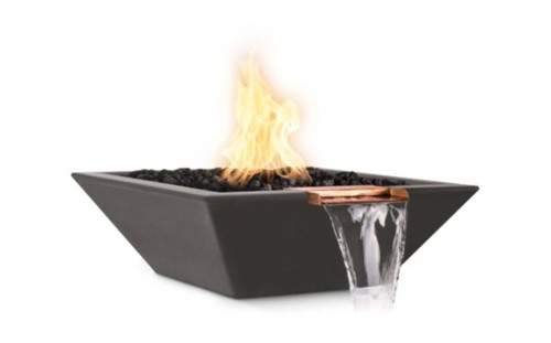 30" Black Natural Gas Maya Fire and Water Bowl GFRC Concrete