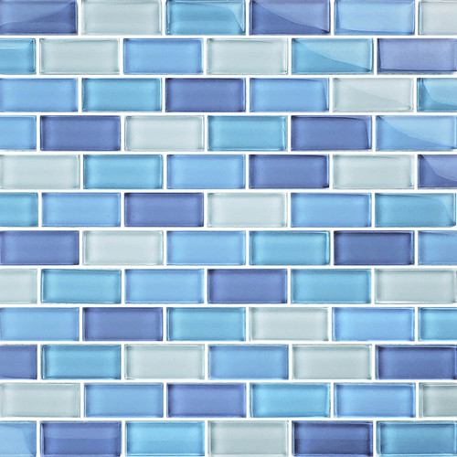Artistry in Mosaics Crystal Glass Tile Turquoise Cobalt Blue Blend 1x2 sheet