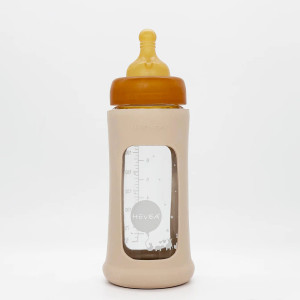 Hevea WIDE NECK BABY GLASS BOTTLE WITH SLEEVE 250ML/8.5OZ SINGLE-PACK Sand Hevea WIDE NECK BABY GLASS BOTTLE WITH SLEEVE 250ML/8.5OZ SINGLE-PACK Sand