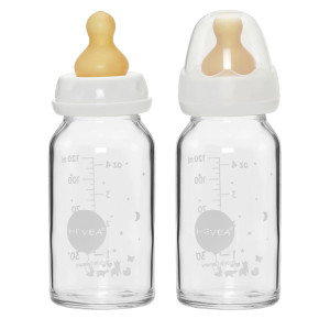 Hevea STANDARD NECK BABY GLASS BOTTLES 120ML/4OZ TWO-PACK