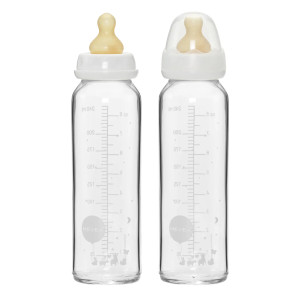 Hevea STANDARD NECK BABY GLASS BOTTLES 240ML/8OZ TWO-PACK