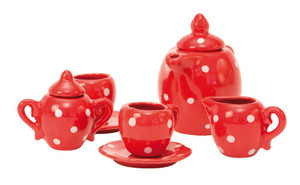 Moulin Roty Red Ceramic tiny Tea Set