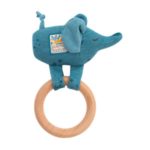 Moulin Roty Sous Mon Baobab - Wooden Elephant Ring Rattle Moulin Roty Sous Mon Baobab - Wooden Elephant Ring Rattle
