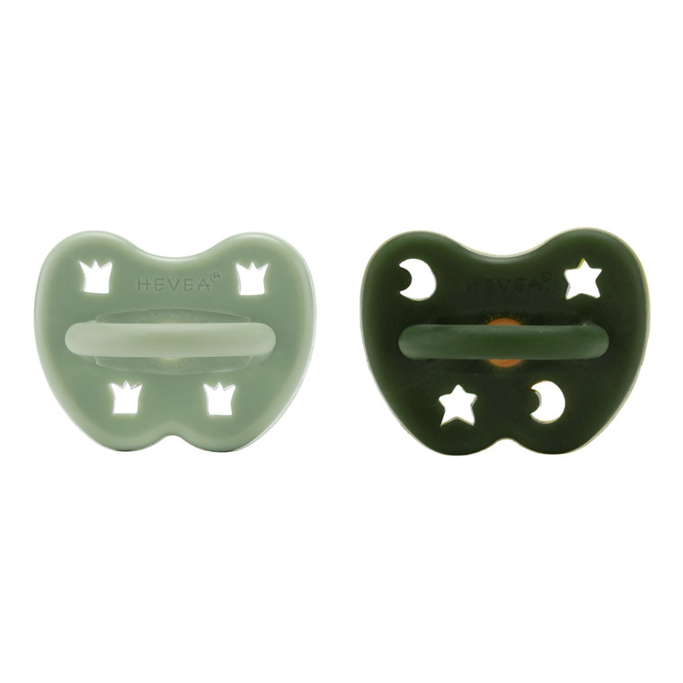 HEVEA PACIFIER 2-PACK 3-36 MONTHS - MOSS GREEN & DEEP FOREST GREEN Orthodentic