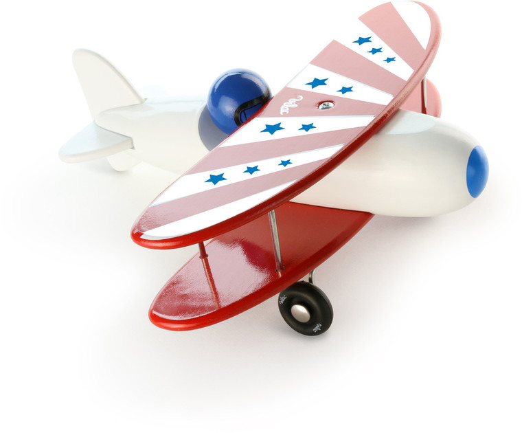 Vilac White and Red Biplane Wooden Toy