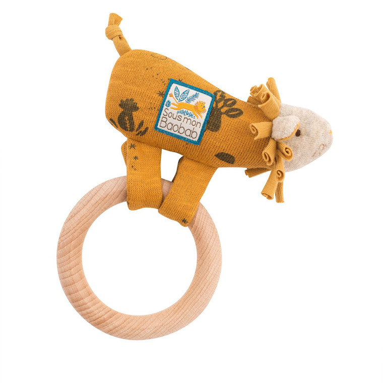 moulin Roty Sous Mon Baobab - Wooden Lion Ring Rattle