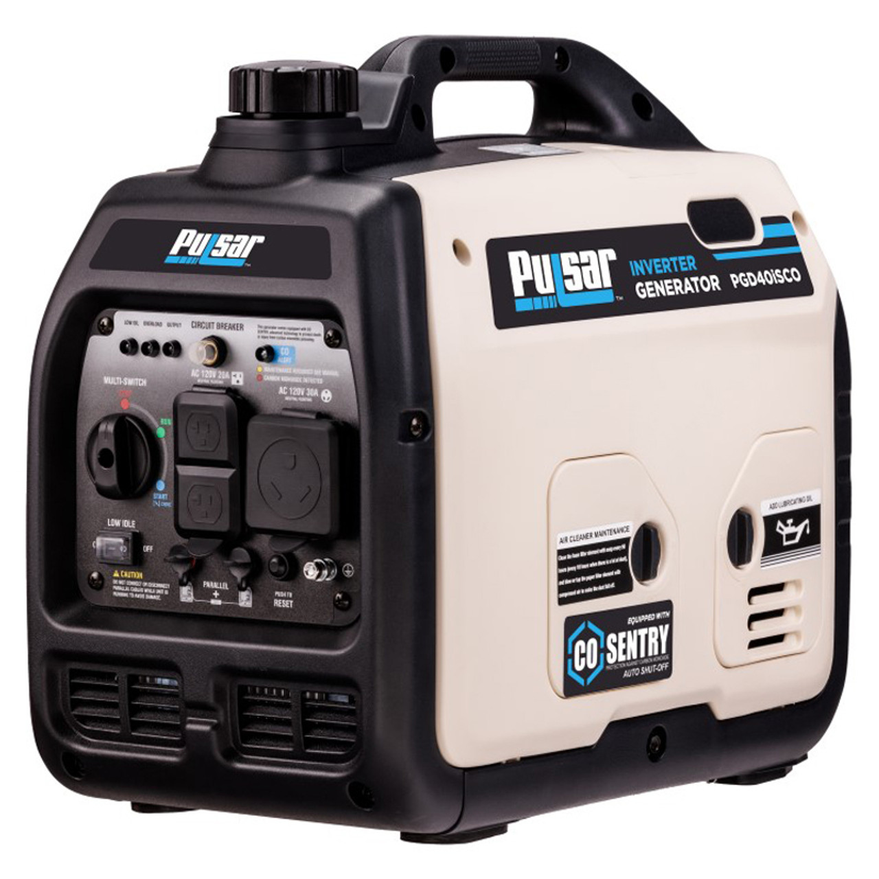 Pulsar 4000W Super Quiet Inverter Gasoline Powered Generator with Recoil Start and CO Shutdown