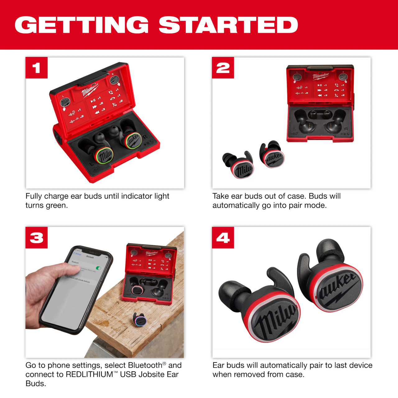 REDLITHIUM USB Bluetooth Jobsite Ear Buds