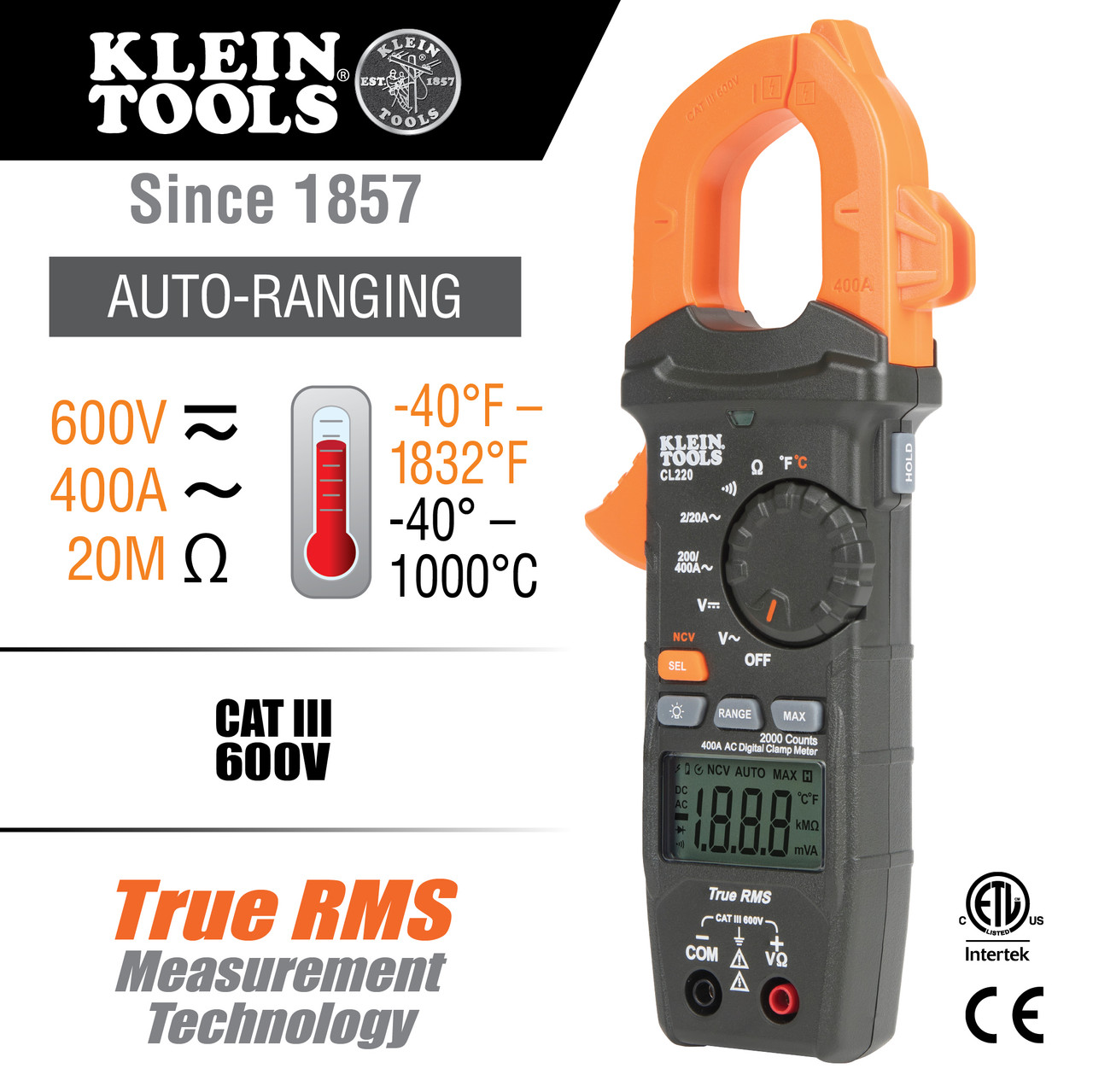 Digital Clamp Meter, AC Auto-Ranging 400 Amp with Temp *** Black Friday Special ***