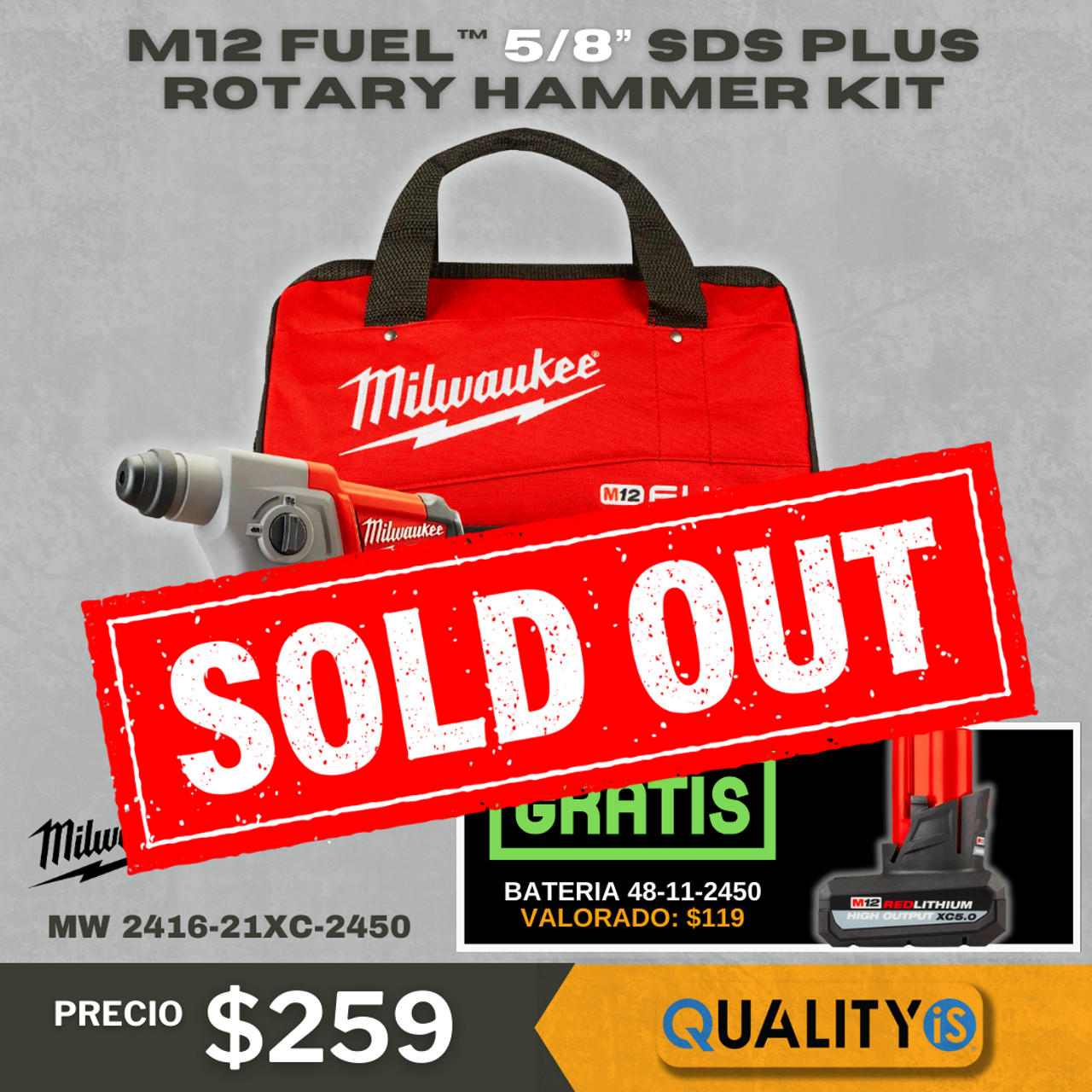 M12 FUEL™ 5/8” SDS Plus Rotary Hammer Kit /free XC5.0 Battery m12