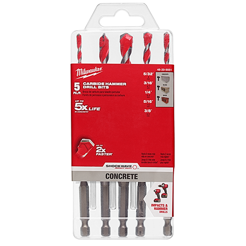 5pc. SHOCKWAVE™ Carbide Hammer Drill Bit Kit