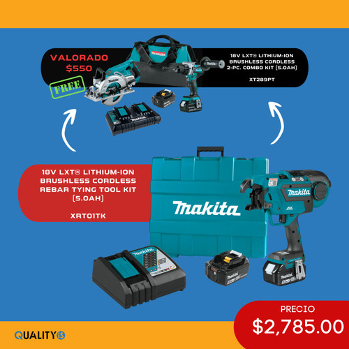 Makita 18V LXT® Lithium‑Ion Brushless Cordless Rebar Tying Tool Kit (5.0Ah) *** PROMO **** Free XT289PT