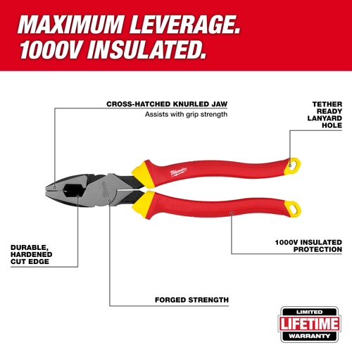 1000V Insulated 9" Lineman's Pliers