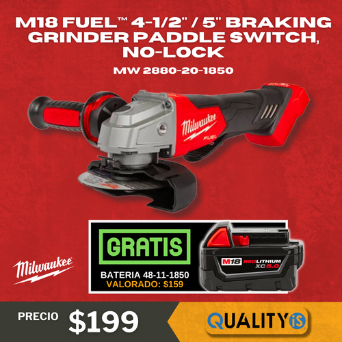 M18 FUEL™ 4-1/2" / 5" Braking Grinder Paddle Switch, No-Lock/free battery xc5.0