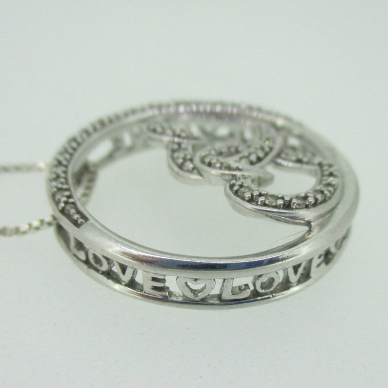 925 Sterling Silver Double Circle Pendant Heart Necklace Chain For