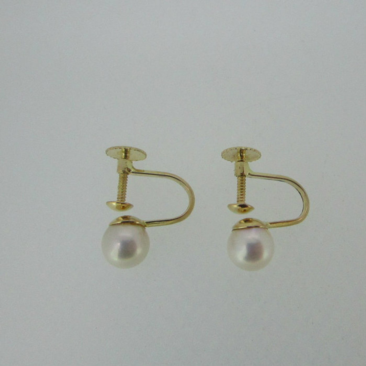 Vintage 14ct gold cultured pearl dangly screw back earrings 14k gold