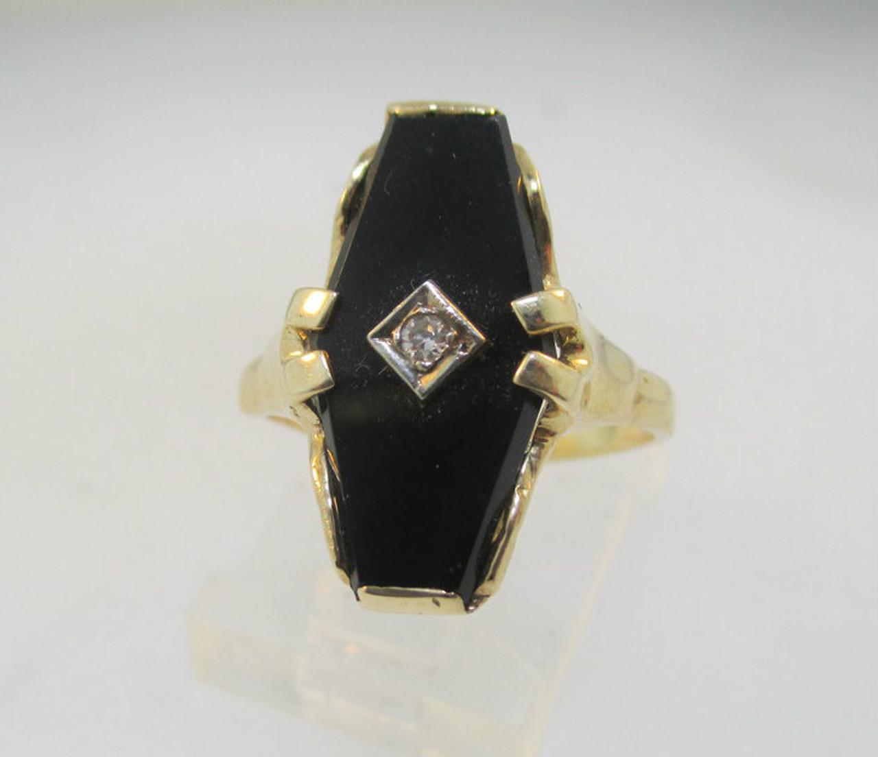 Solid 10k Yellow Gold Onyx and Diamond Ring - jewelry - by owner