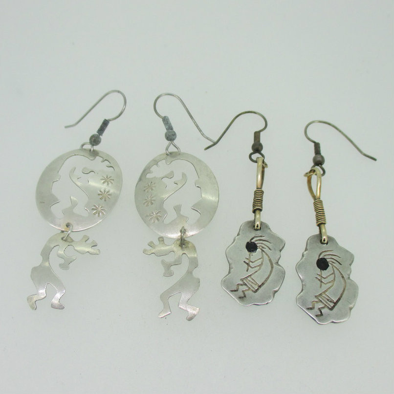 Lot of 2 Sterling Silver Kokopelli Flute Player Earring