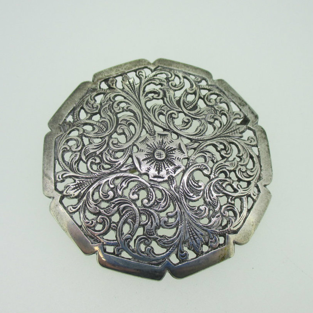 Vintage Antique Sterling Silver Filigree Flower Brooch Pin