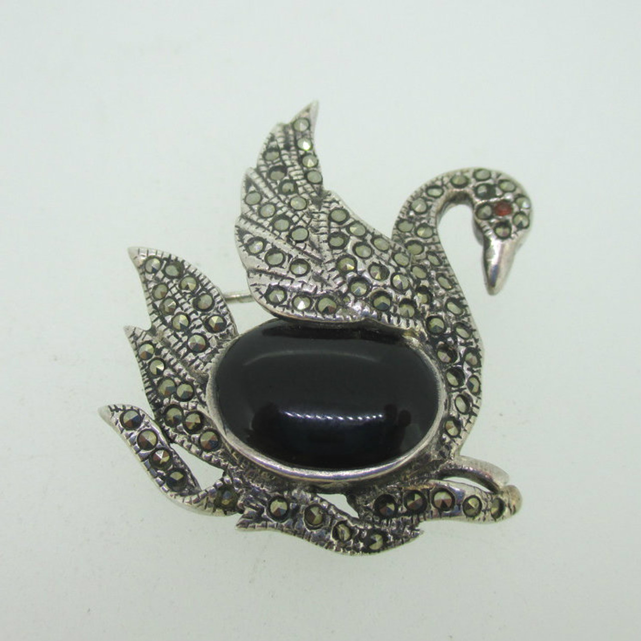 Antique Black Onyx + Marcasite Brooch