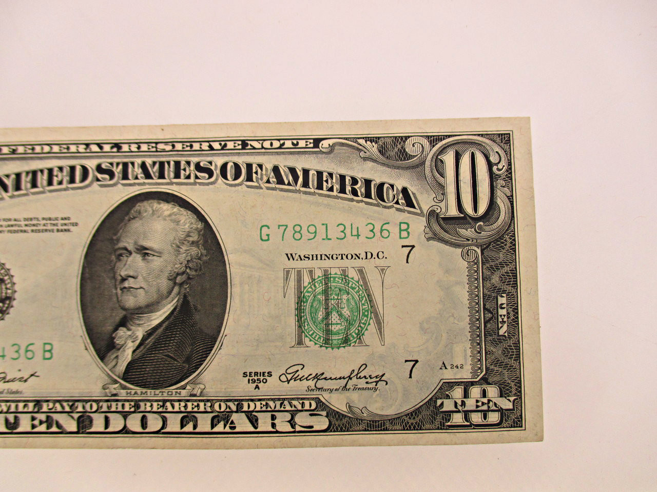 1950 10 Dollar Bill. C Series. No in God We Trust on the Bill. 