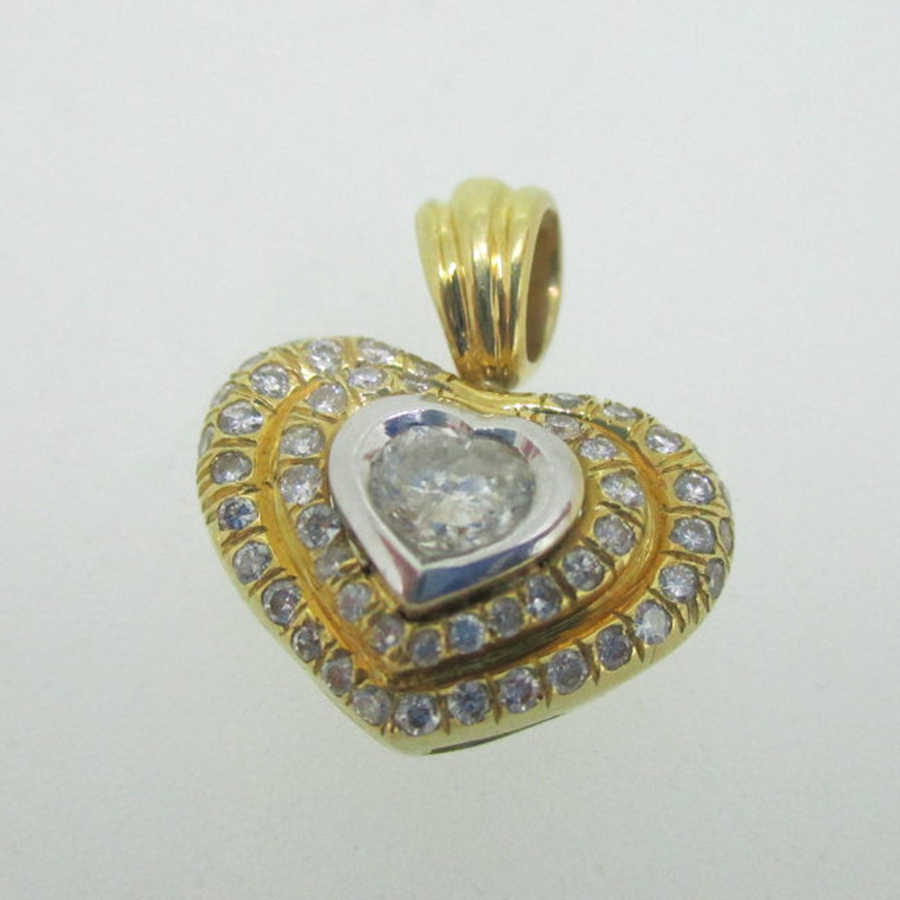 18K Yellow Gold Approx 1.0ct TW Diamond Cluster Heart Pendant