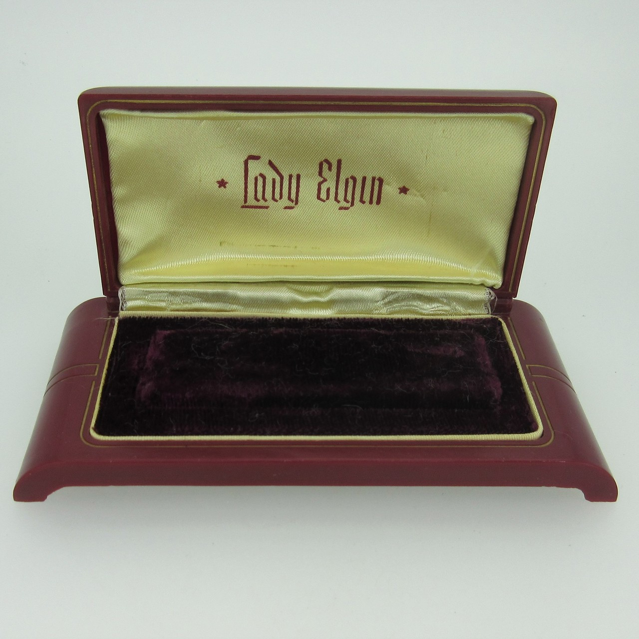 Vintage Lady Elgin 21 Jewels Durapower Clear and Burgundy Watch Box