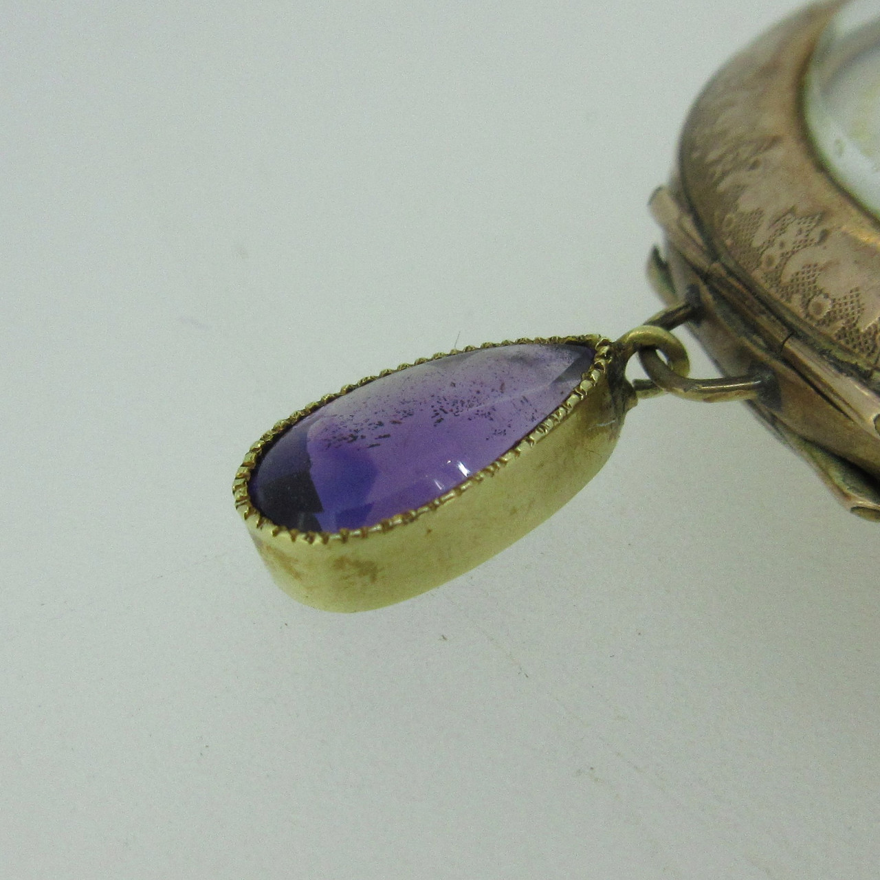 Antique Gold Filled Pocket Watch Chain With Amethyst Jeweled Key